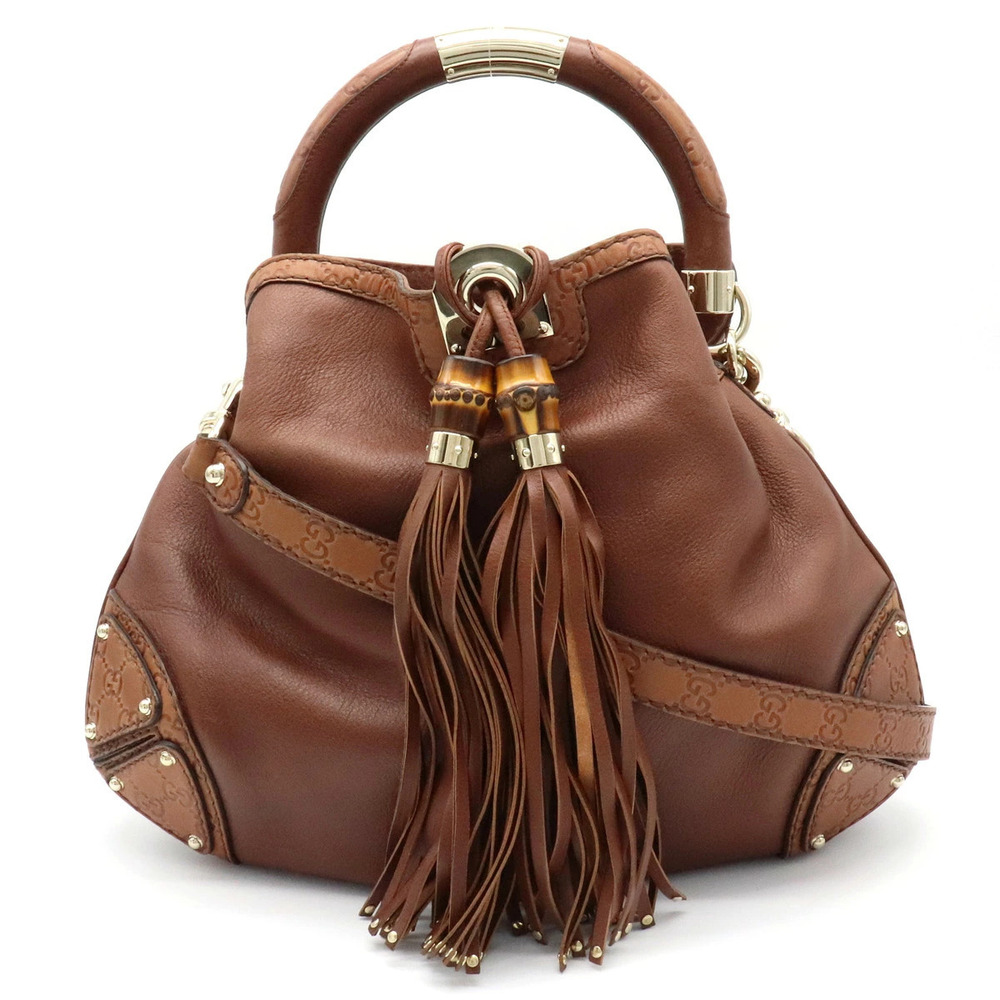 Gucci Guccissima 2way Shoulder Bag One Leather Brown Bamboo Fringe